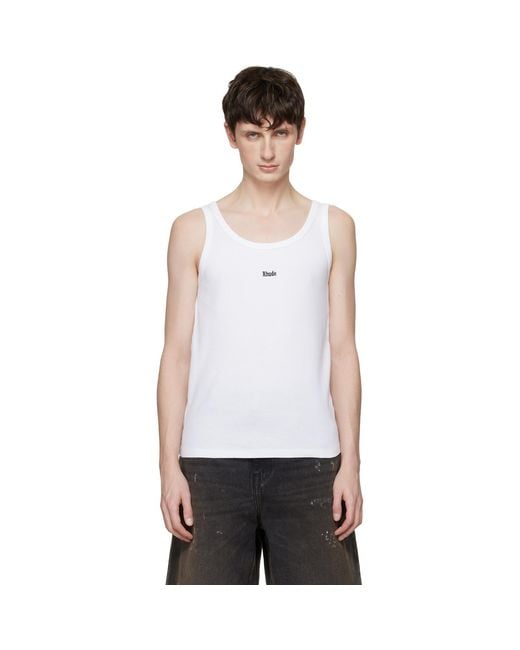 Rhude White Logo Ribbed Tank Top for men