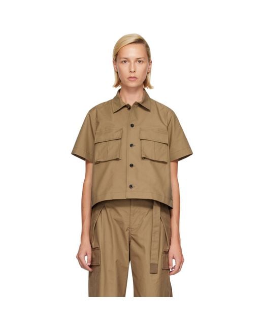 Sacai Brown Khaki Cotton Weather Shirt