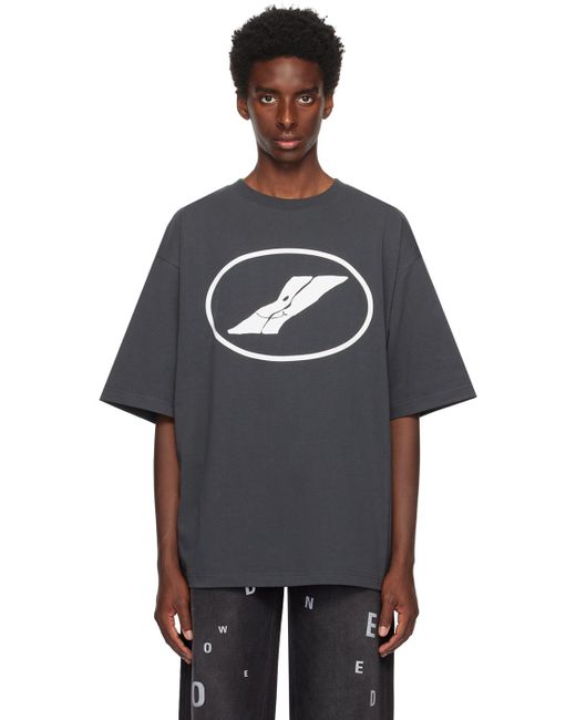 we11done Black Gray Print T-shirt for men