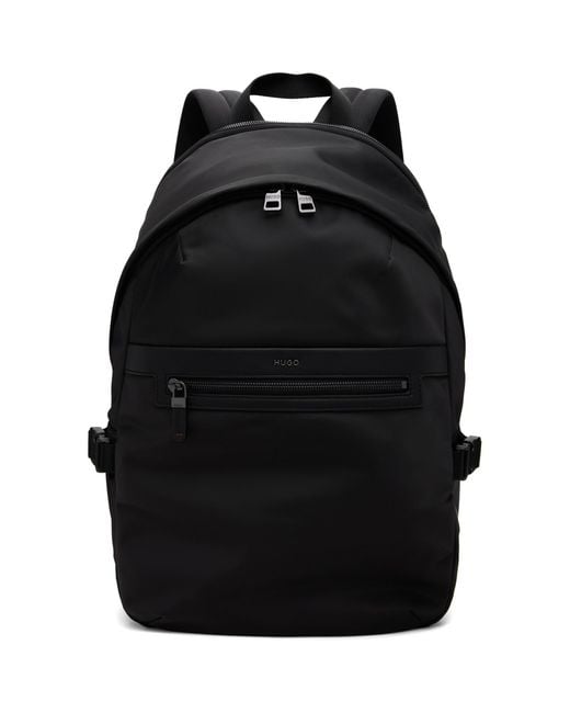 HUGO Black Twill Logo Lettering Backpack for men