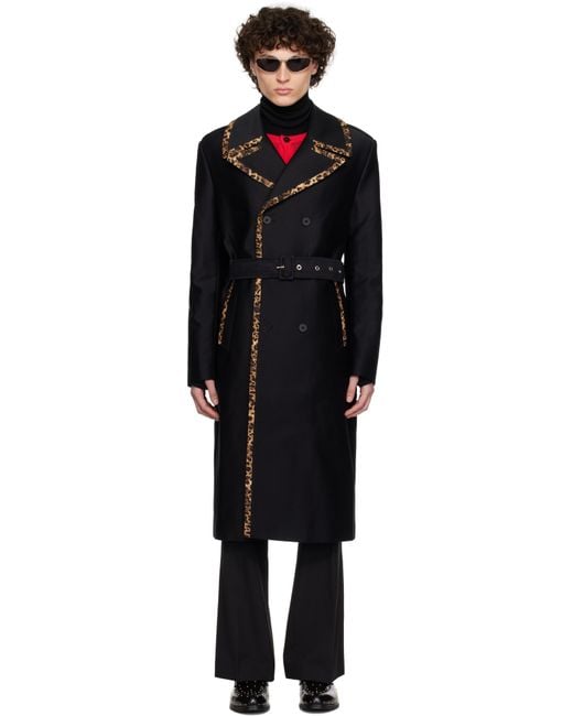 Ernest W. Baker Black Cheetah Trim Trench Coat for men
