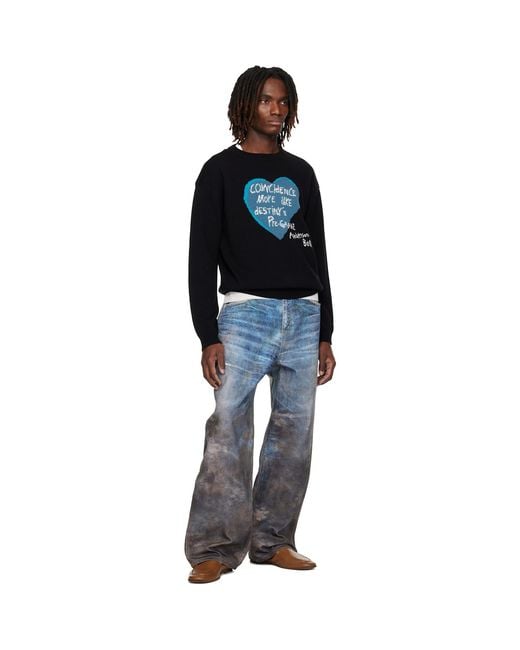 ANDERSSON BELL Black Heart Message Crew-Neck Sweater for men
