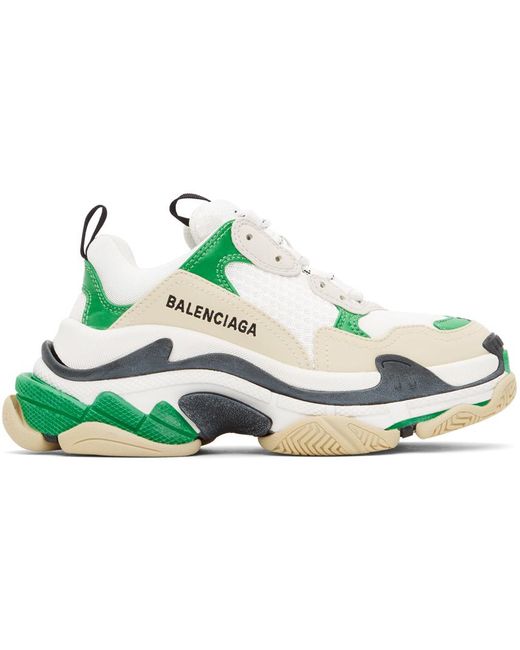 Balenciaga Green & White Triple S Sneakers