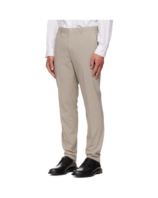 HUGO Black Taupe Three-Piece Extra-Slim-Fit Stretch-Cotton Seersucker Suit for men