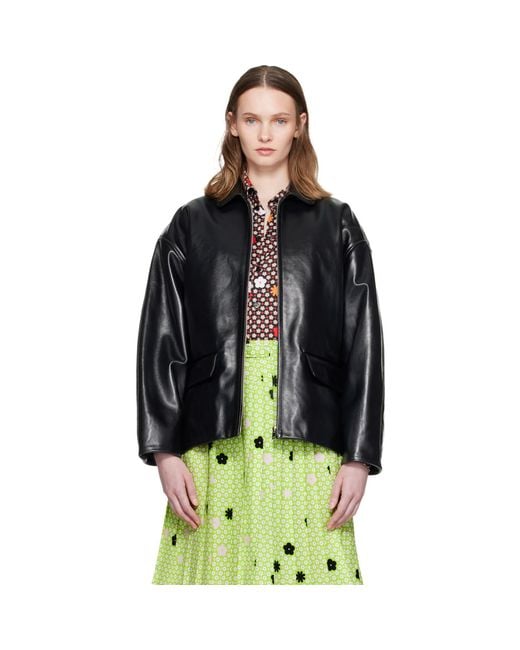 Marni Black Pointed Collar Leather Jacket