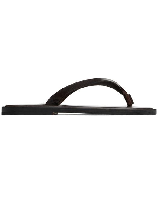 Auralee Black Leather Tong Flip-Flops