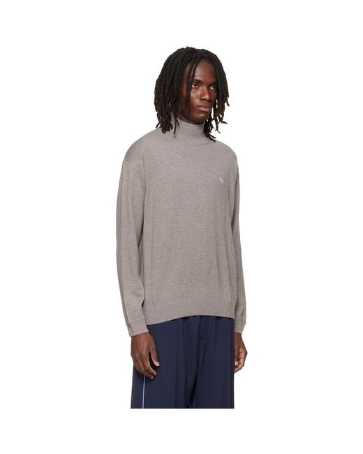 Maison Kitsuné Gray Taupe Profile Fox Comfort Mock Neck Sweater for men
