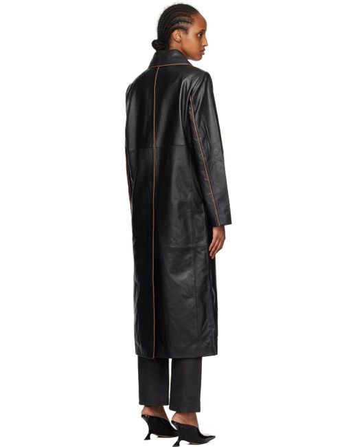 REMAIN Birger Christensen Black Semi-fitted Leather Coat