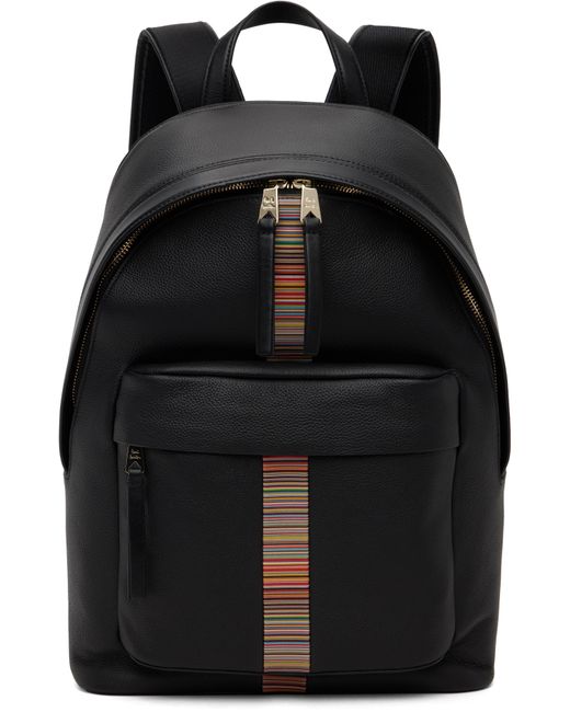 Paul Smith メンズ ブラック レザー シグネチャー ストライプ トリム 