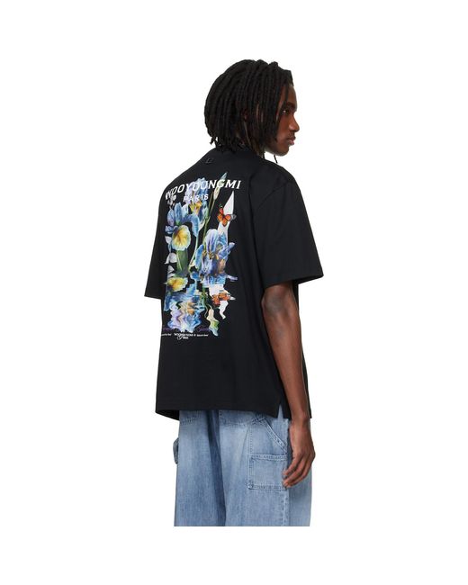 Wooyoungmi Black Flower Back Logo T-Shirt for men