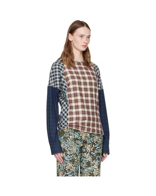 Dries Van Noten Blue Contrast Cotton Flannel Top