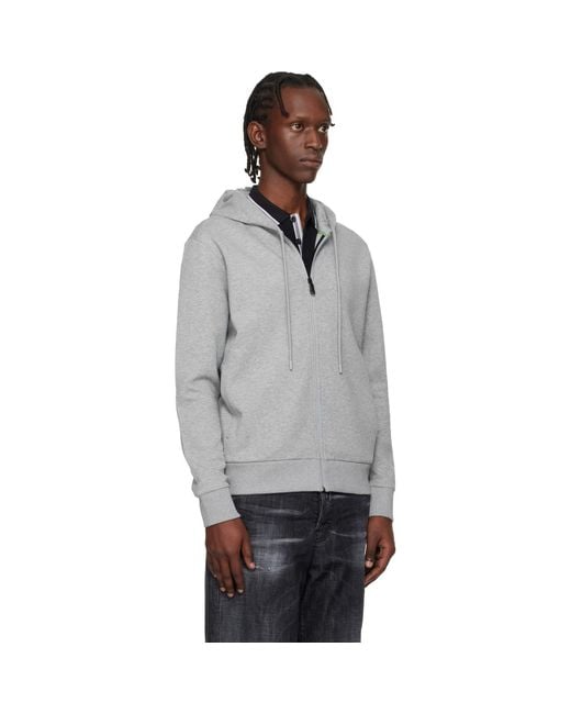 Boss Gray Stretch Cotton Logo Detail Zip-Up Hoodie for men
