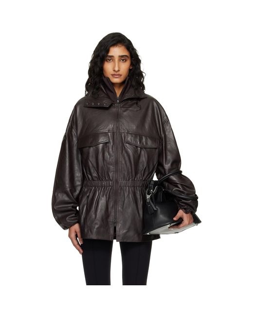 Frankie Shop Black Burgundy Carnaby Funnel Neck Leather Jacket
