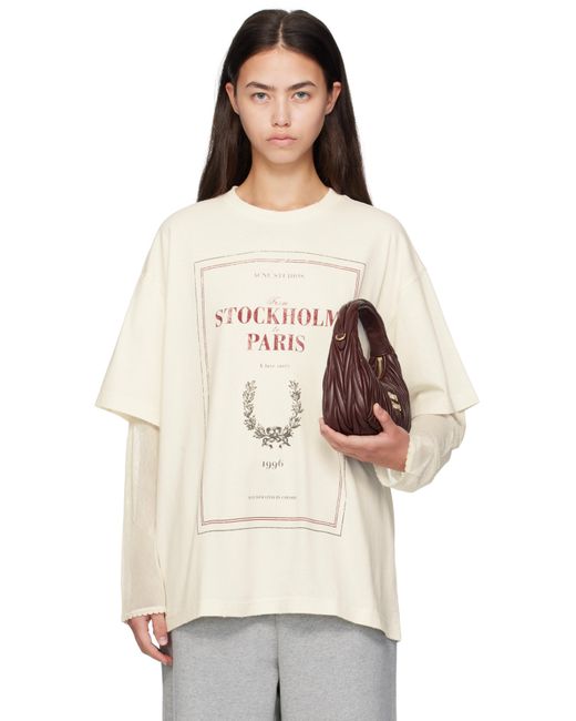 Acne Natural Off- Layered Print T-Shirt