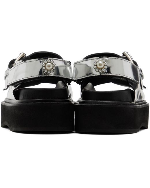 Sandales argentées à plateforme et à appliqué à perles artificielles Simone Rocha en coloris Black
