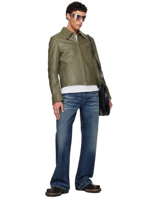Acne Black Khaki Paneled Leather Jacket for men