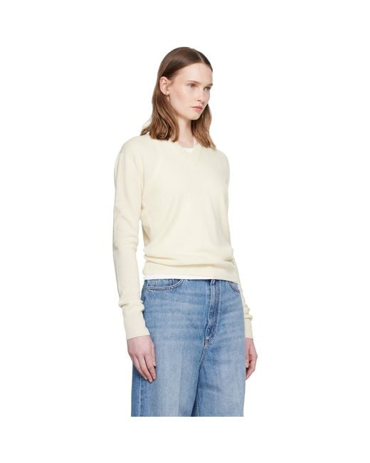 Stella McCartney White Off- Cashmere V-Neck Sweater