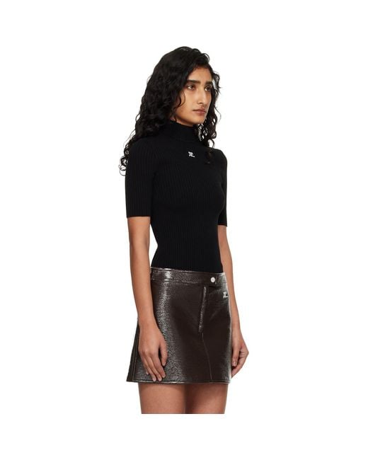 Courreges Black Reedition Short Sleeves Rib Knit Turtleneck