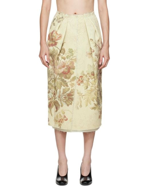 Dries Van Noten Natural Off-white Floral Midi Skirt