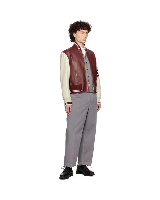 Thom Browne Red Leather Classic Bomber Jacket for men