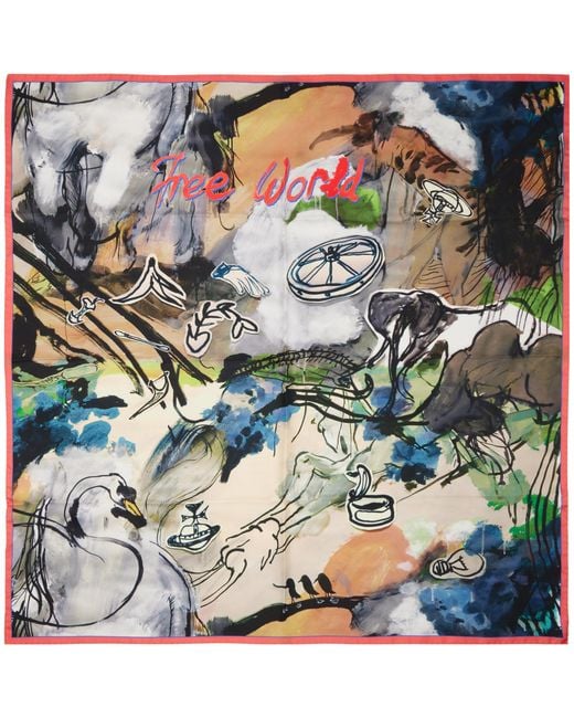 Vivienne Westwood Gray 'Free World' Square Scarf for men