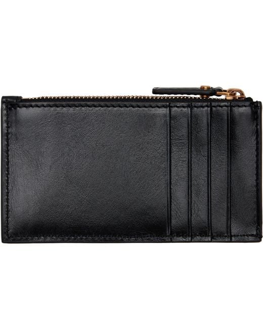 Versace Black Roomy Leather Zip Card Holder for men