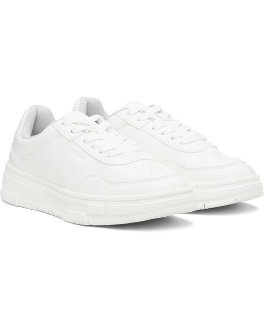 HUGO Black Faux-Leather Zigzag Detailing Sneakers for men