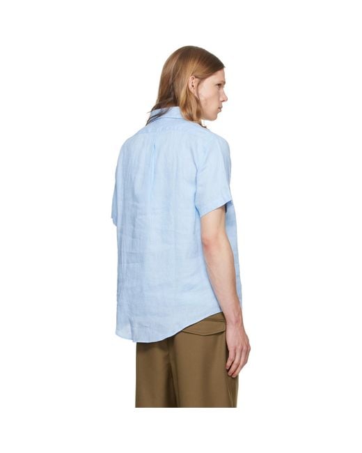 Polo Ralph Lauren Blue Linen Short Sleeve Sport Shirt for men