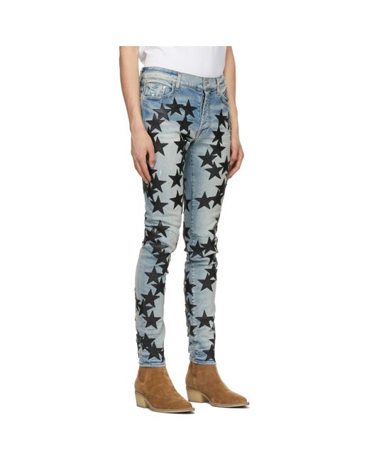 Amiri Blue Chemist Leather Stars Jeans for Men | Lyst