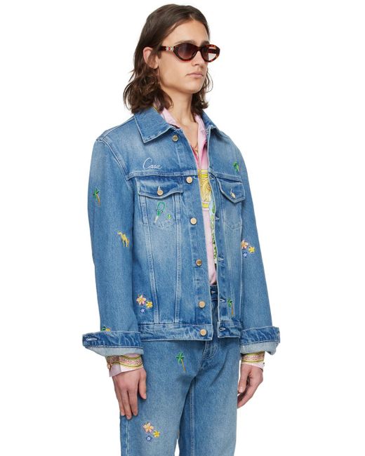 Casablancabrand Blue Embroidered Denim Jacket for men