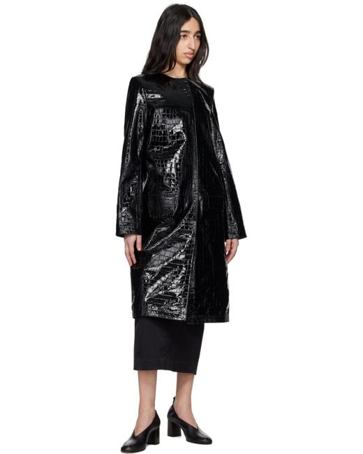 Totême  Black Croco-Embossed Leather Coat