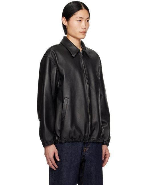Wacko Maria Black Spread Collar Leather Jacket for men