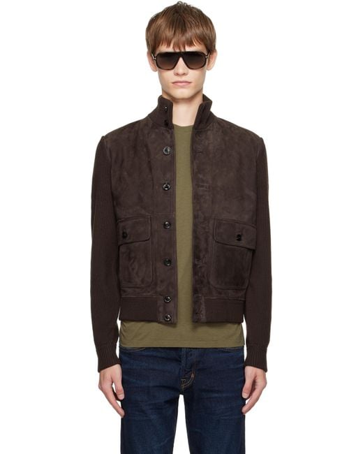Tom Ford Black Suede Front Merino Leather Jacket for men