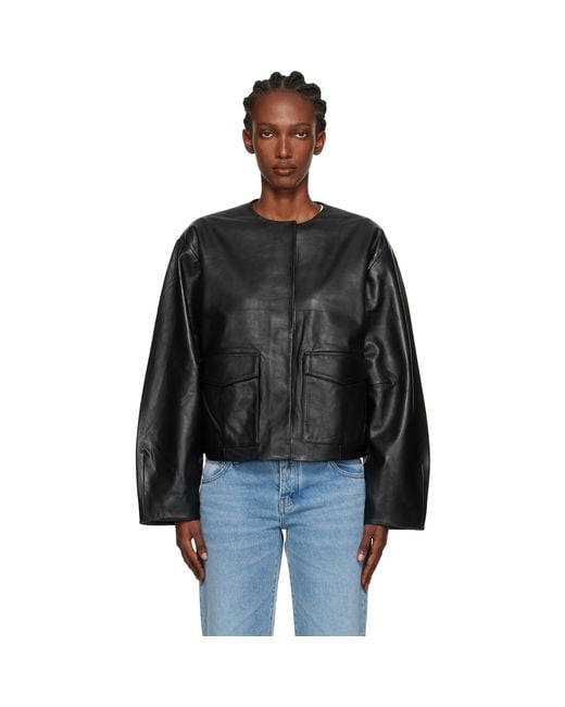St. Agni Black Utility Cocoon Leather Jacket