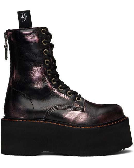 R13 Black Maxi Platform Laminated Leather Boots