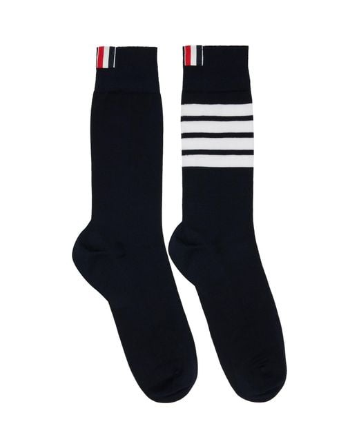 Thom Browne Black Cotton 4-Bar Mid Calf Socks for men
