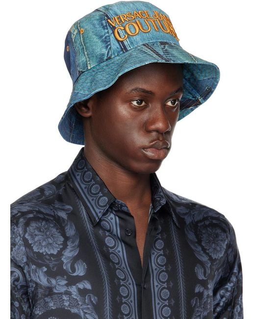 Versace Blue Patchwork Denim Bucket Hat for men