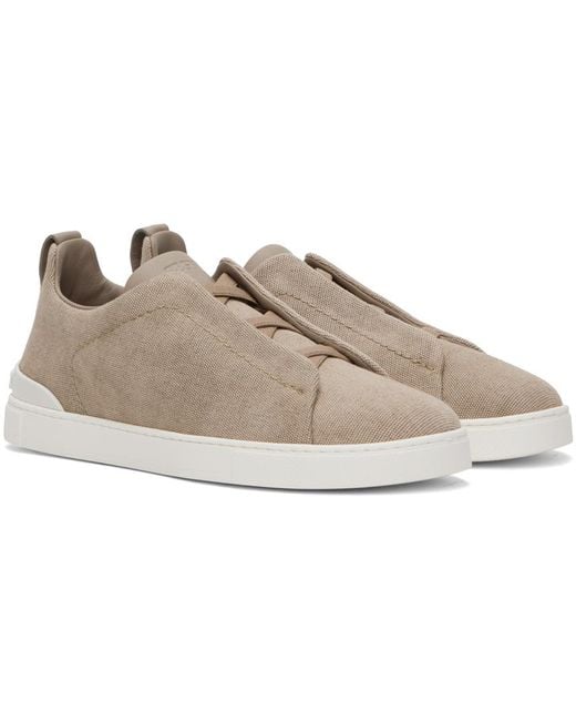 Zegna Black Taupe Canvas Triple Stitch Sneakers for men