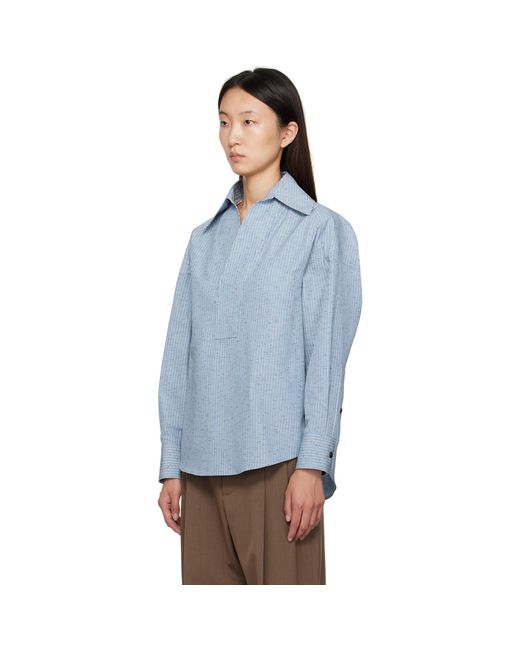 Bottega Veneta Blue Cotton & Linen Stripe Shirt