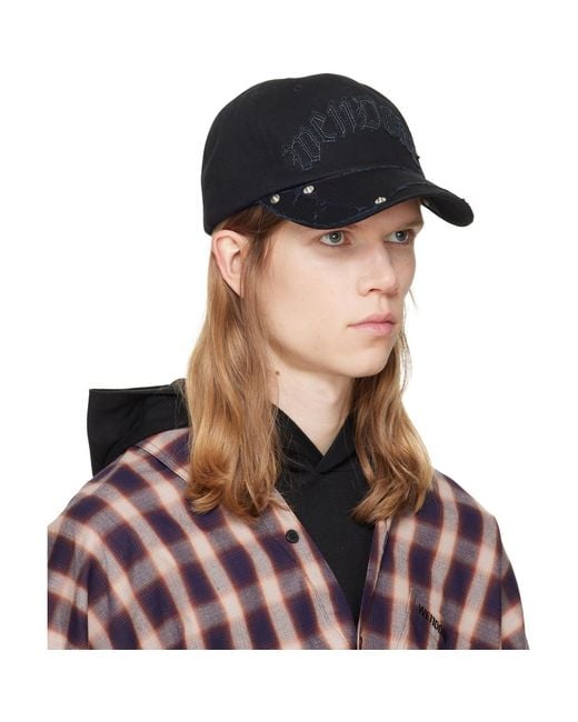we11done Blue Gothic Logo Vintage Baseball Cap for men