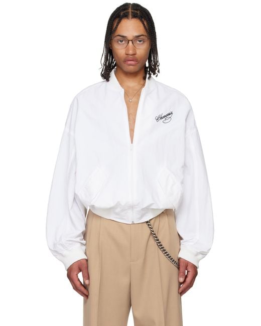 Willy Chavarria White Track Bomber Jacket for men
