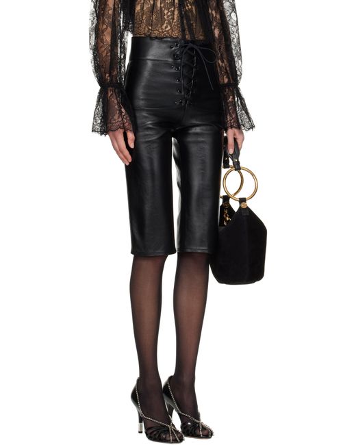 Chloé ブラック レースアップ カプリ レザーショートパンツ Black