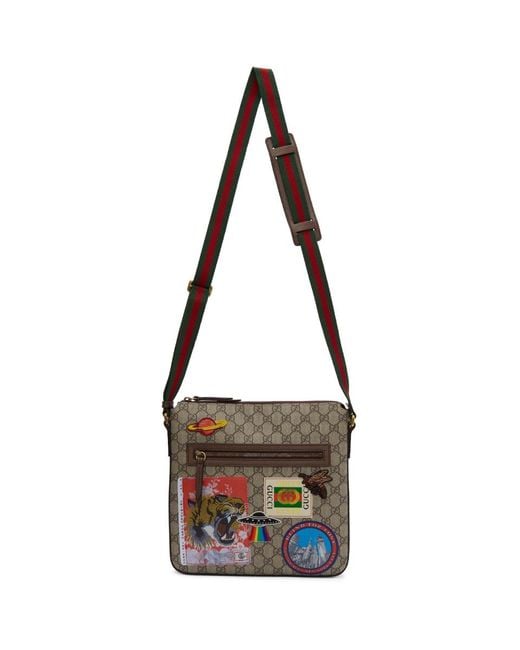 Gucci Beige And Brown GG Supreme Patches Courier Messenger Bag in