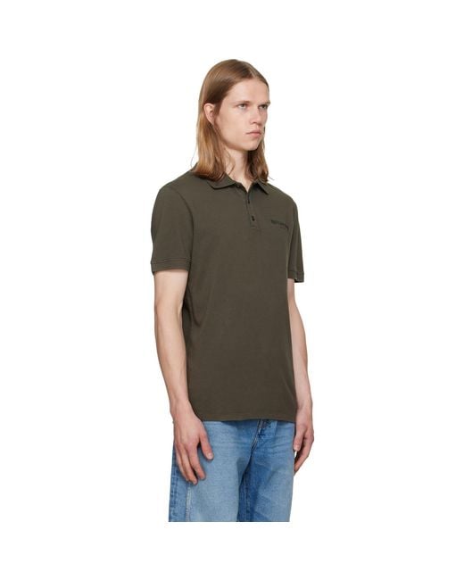 Balmain Brown Khaki Small Vintage Embroidery Slim Fit Polo for men