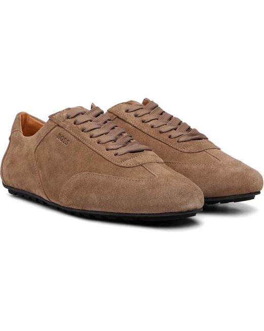 Boss Brown Suede Emed Logo Sneakers for men