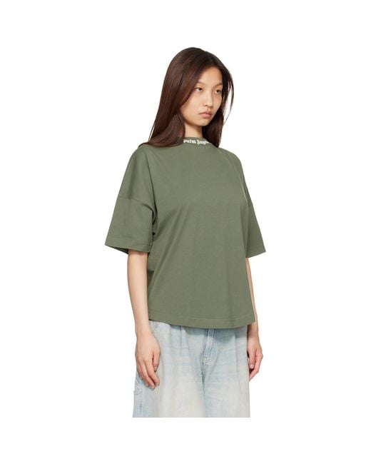 Palm Angels Green Khaki Classic Logo Over T-Shirt