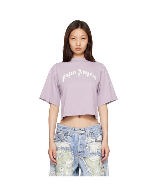 Palm Angels Purple Dripping Curved Logo Boxy T-Shirt
