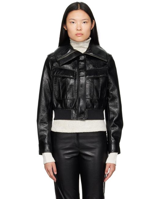 LVIR Black Crinkled Faux-leather Bomber Jacket