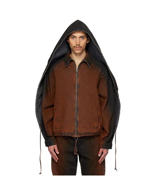 Egonlab Brown Convertible Hooded Denim Jacket for men