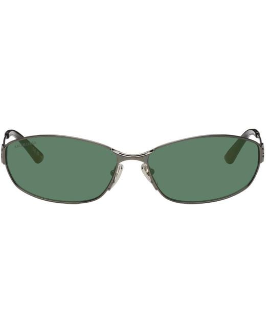 Balenciaga Black Gunmetal Mercury Oval Sunglasses for men